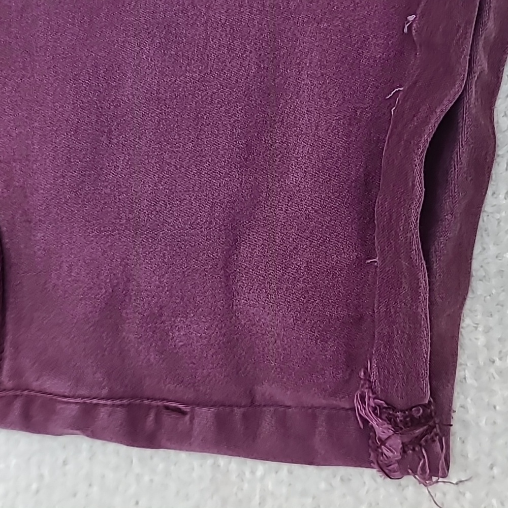 AE Next Level Low Rise Cuffed Raw Hem Cotton Denim Shortie Shorts in Burgundy - Picture 10 of 17